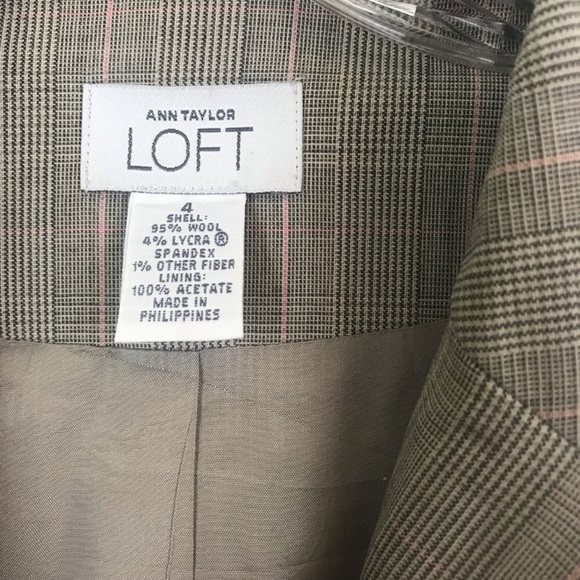 LOFT WOOL BLEND PLAID LIGHT PINK STRIPE BLAZER - Picture 4 of 5